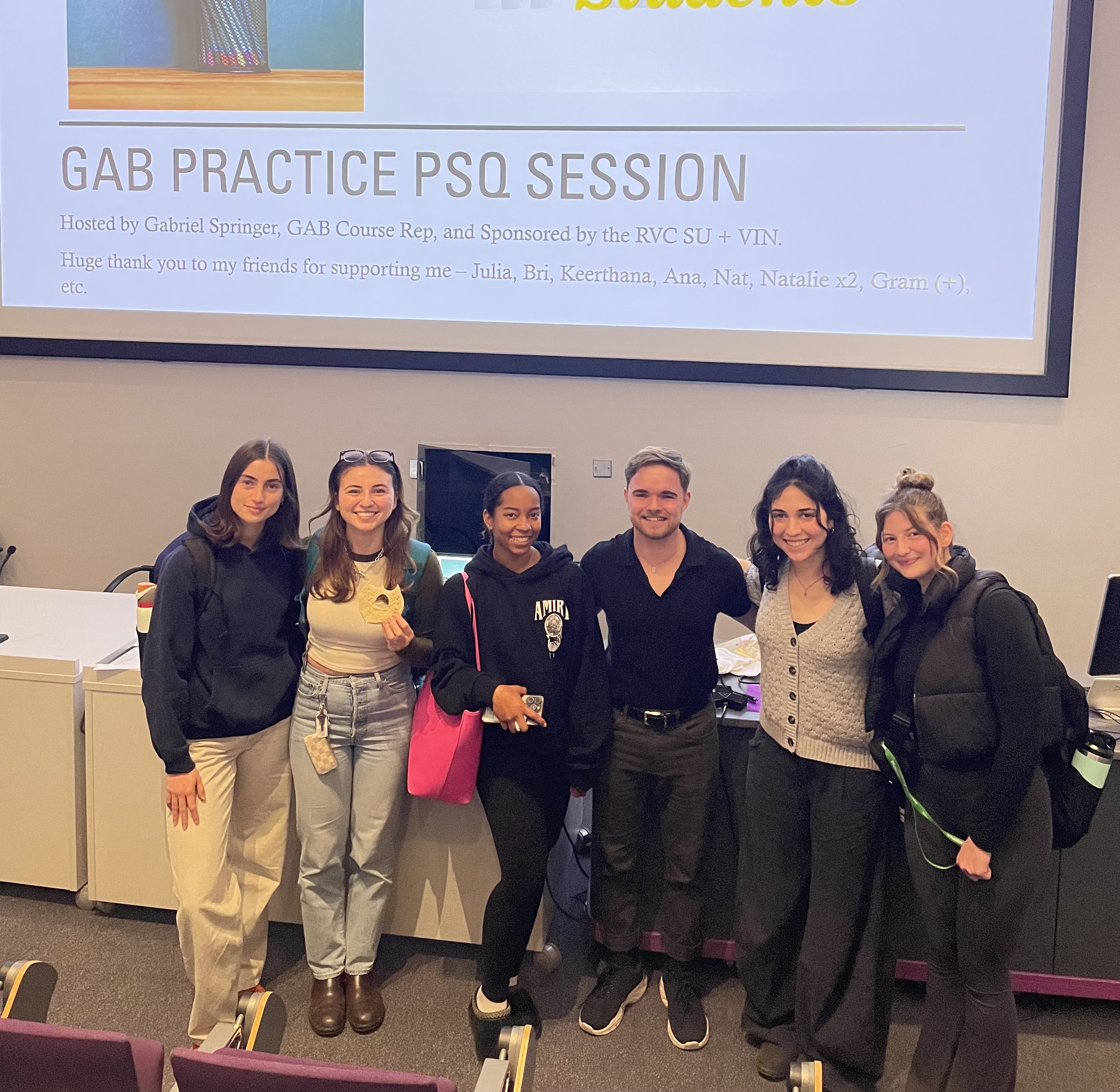 Group of students in front of a presentation